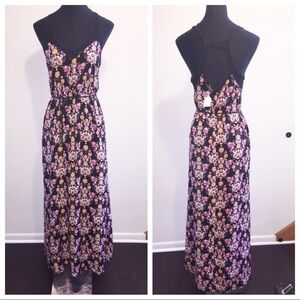 Black Floral Festival Boho Summer Maxi Lace Long Dress Small Medium